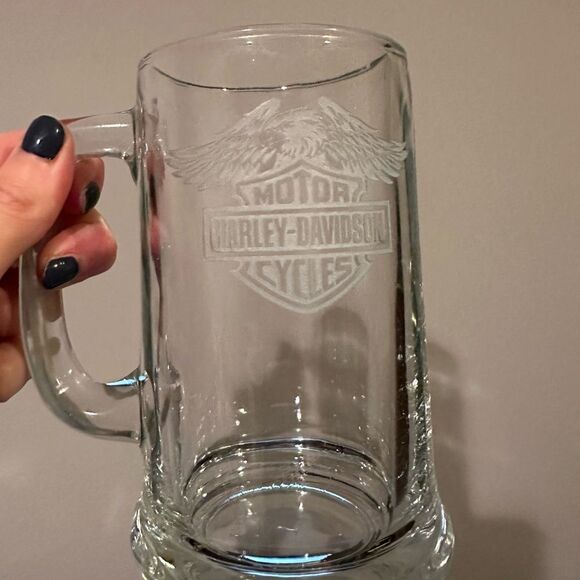 Harley Davidson Glass Beer Stein Drink Mugs Set of 2 - Picture 6 of 11